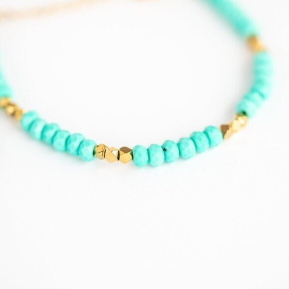 BUNDLE Turquoise Beaded Necklace & Bracelet Set Waterproof Gold - Picture 10 of 12